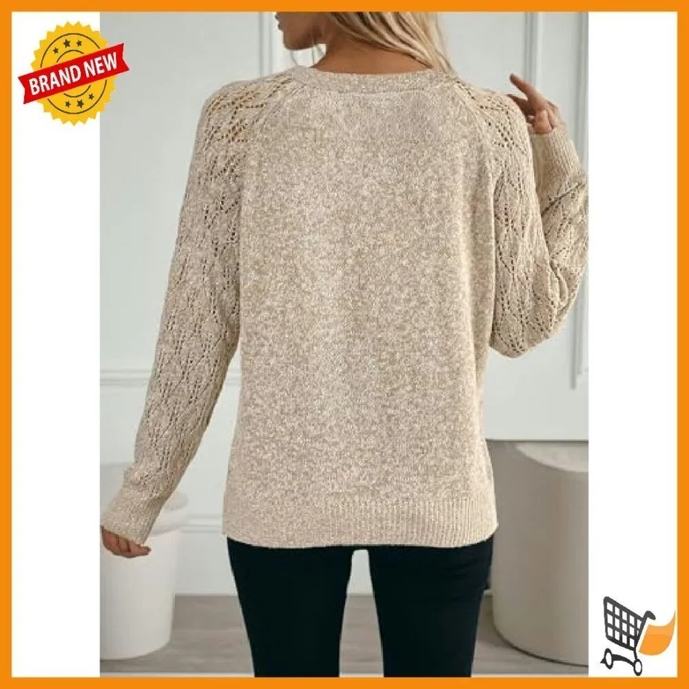 Lightweight Crochet Sweater V-Neck Loose Fit Polyester Fall Winter